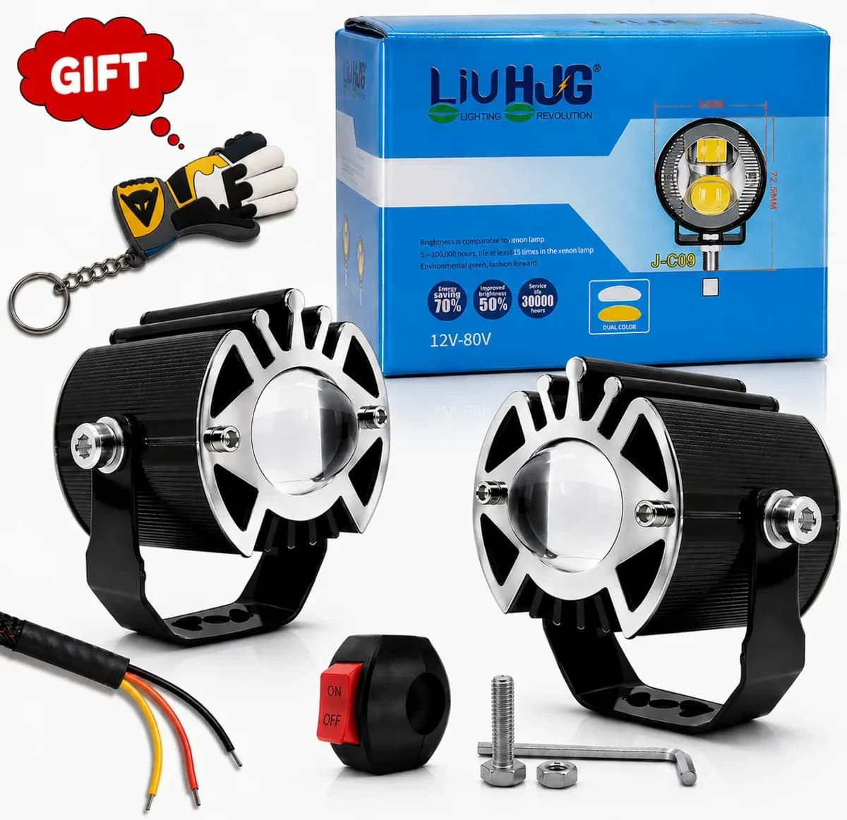 Glove keyring LIU HJG 2pcs G16 with Switch Fog Lamp Bus, Car, Motorbike, Truck, Van LED (12 V, 50 W) (Universal For Car, Universal For Bike, Pack of 1)