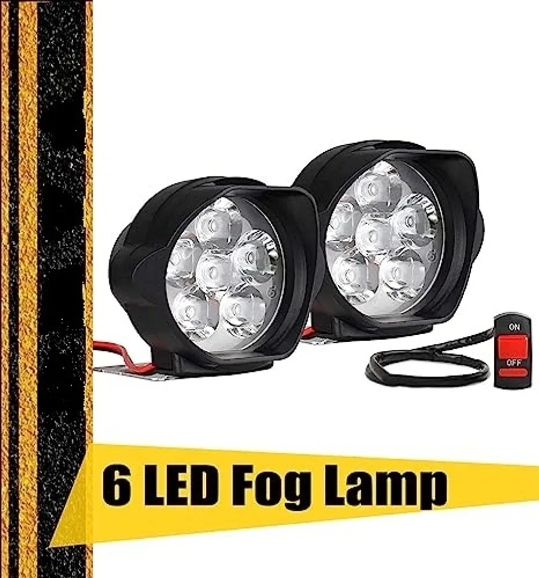 Universal 6 LED Waterproof Auxiliary Fog Light (Set of 2) with Handlebar ON/OFF Switch – High Intensity Spot Beam Driving Lamp for Bike, Car & Scooters (12V DC)