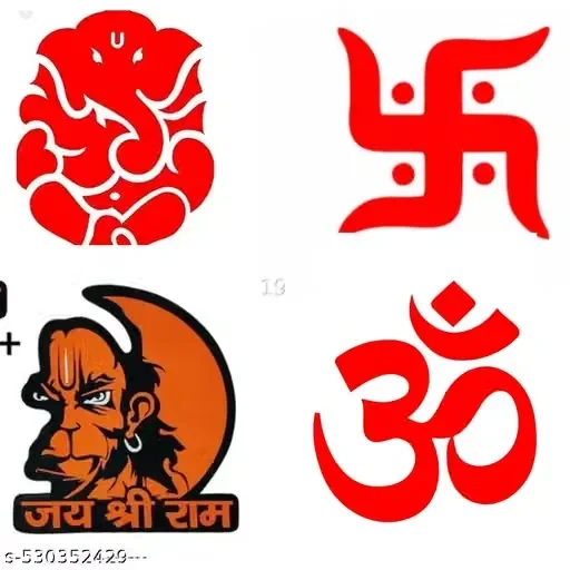 Ganesh, Om, Swastik & Hanuman Ji Stickers for Car and Bike (Pack of 4)